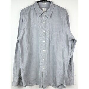 J Crew Washed Casual Button Down Tailored Fit White Grey Striped Shirt, XL